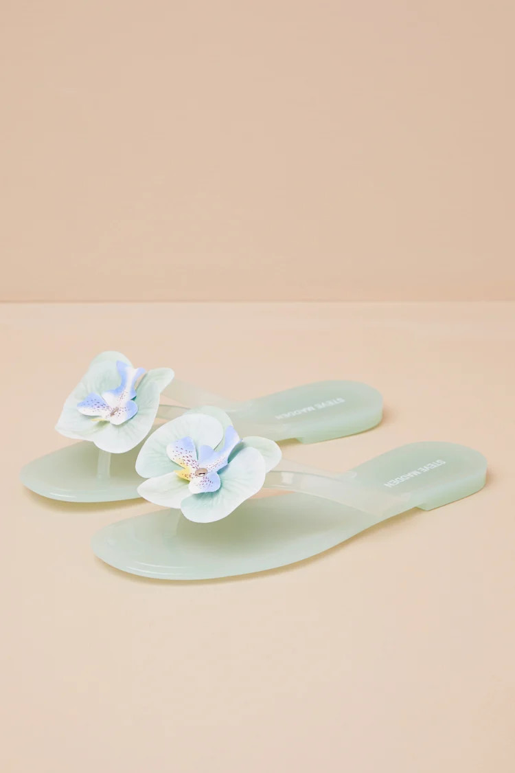 Poppyseed Mint Floral Jelly Thong Sandals | Lulus