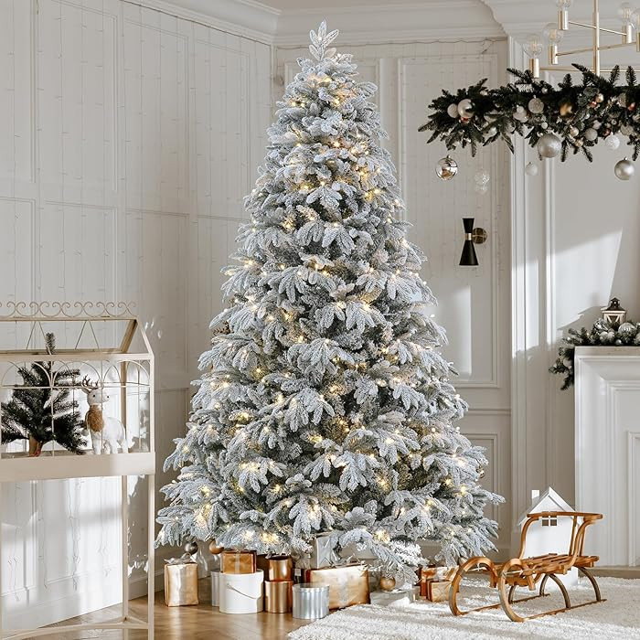 Flocked Christmas Tree Prelit, 7.5 ft Prelit Christmas Tree with Lights, Artificial Tree with 270... | Amazon (US)