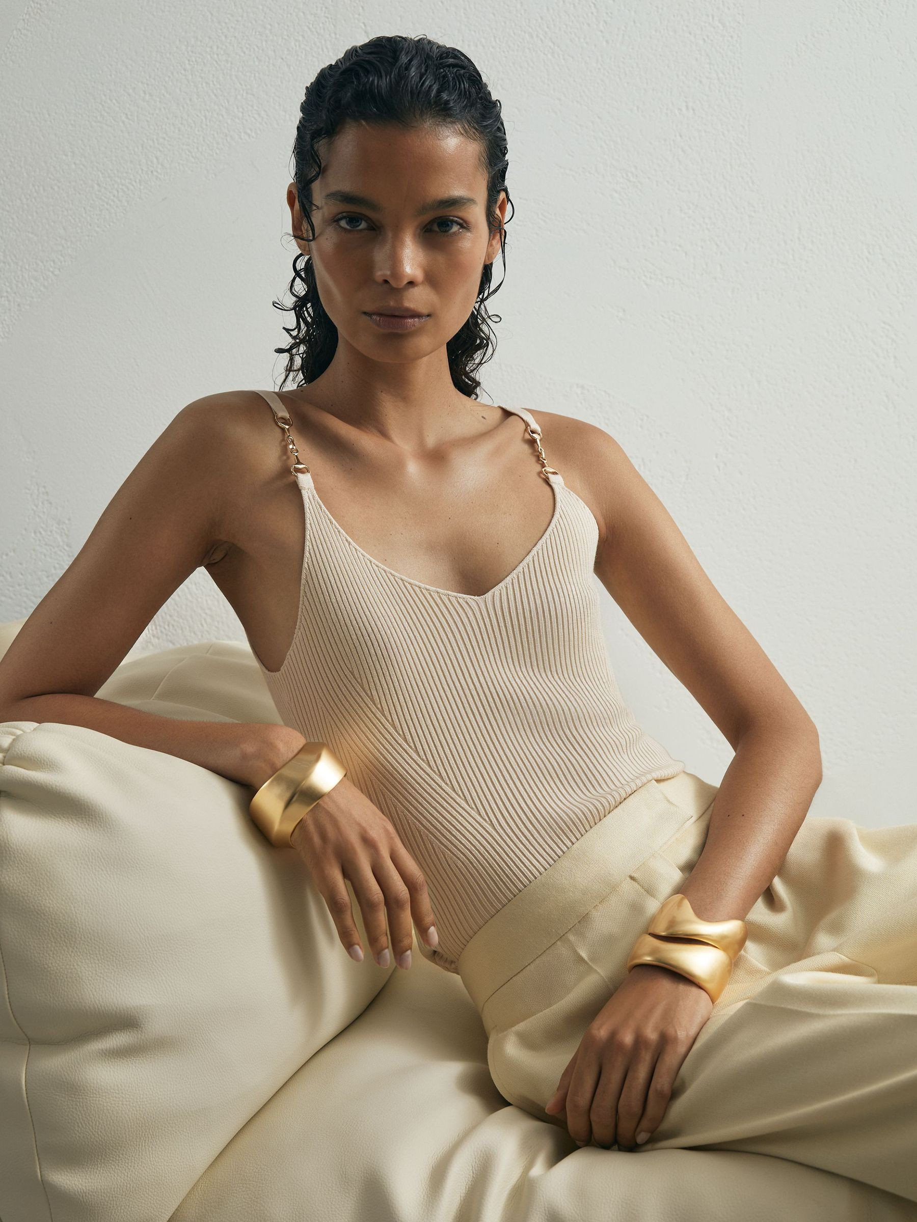 Reiss Atelier Silk-Blend Rib-Knit Cami in Off White - REISS | Reiss UK