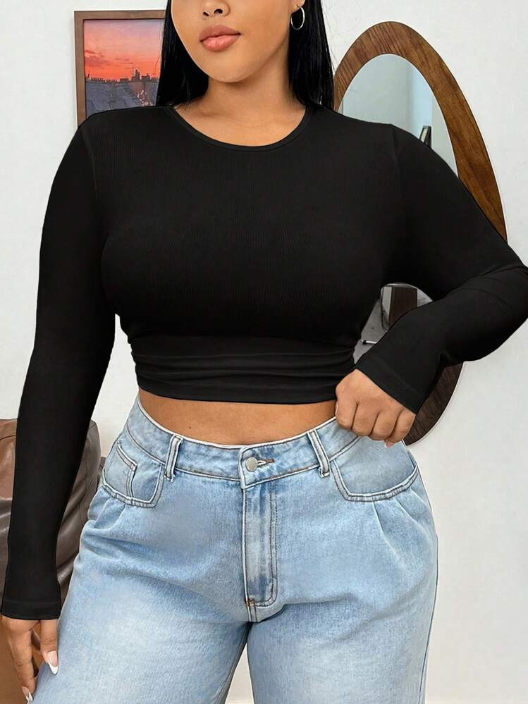 SHEIN EZwear Plus Solid Crop Tee | SHEIN