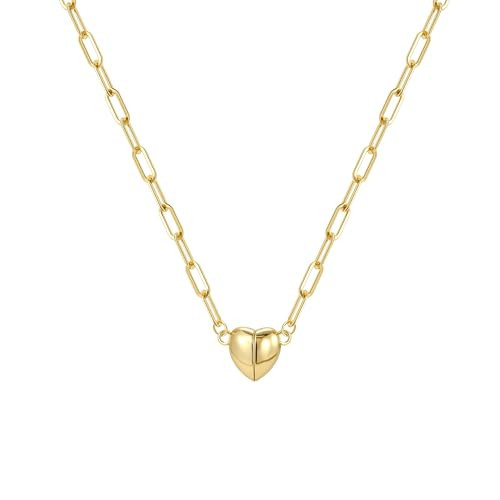Tewiky Cute Heart Necklace Tiny 14k Gold Plated Heart Pendant Choker Necklaces Small Gold Heart Paperclip Chain Necklace for Women Dainty Gold Necklace Gifts for Her | Amazon (US)