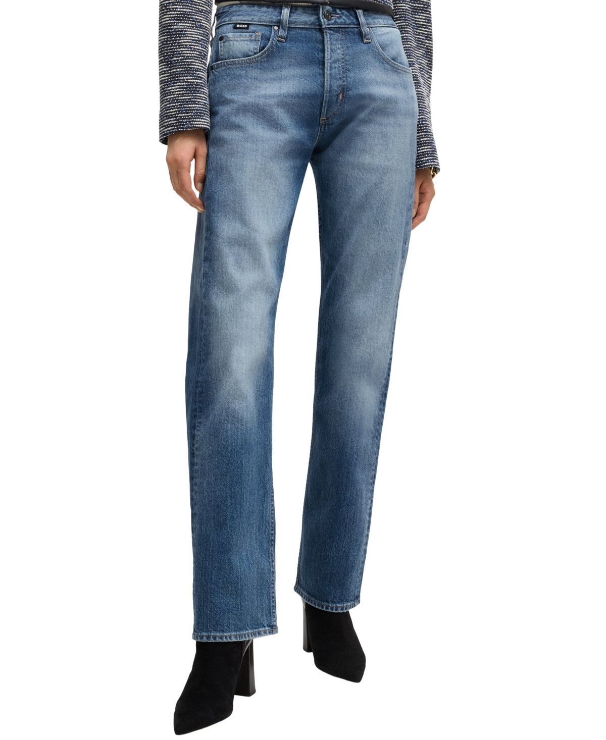 Boss by Hugo Boss Women's Straight-Fit Faded-Blue Jeans - Purple | Macy's