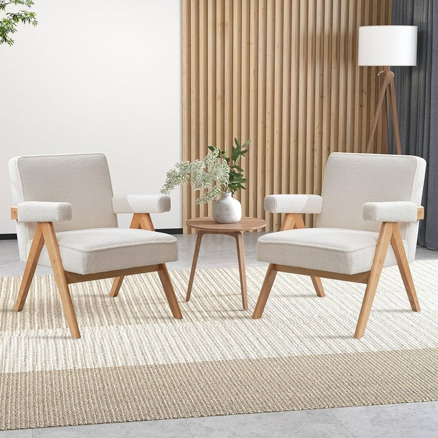 ABET Accent Chair Set of 2, Mid-Century Modern White Living Room Chair with Padded Armrests & Thi... | Amazon (US)