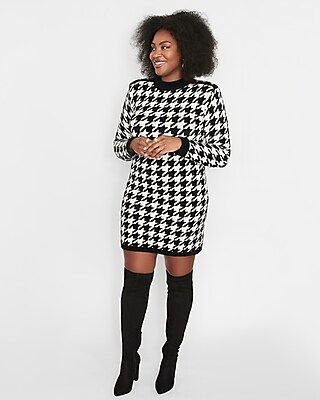 Houndstooth Print Mini Sweater Dress | Express