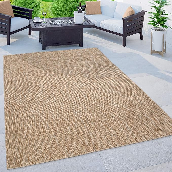 Paco Home Solid Outdoor Rug for Patio or Balcony Weatherproof Mottled Light-Brown Beige, Size: 2'... | Amazon (US)