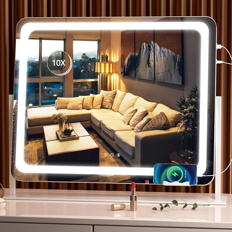 Hasipu Vanity Mirror with Lights, 55 x 45cm LED Makeup Mirror, Lighted Mirror with 10X Magnificat... | Amazon (UK)