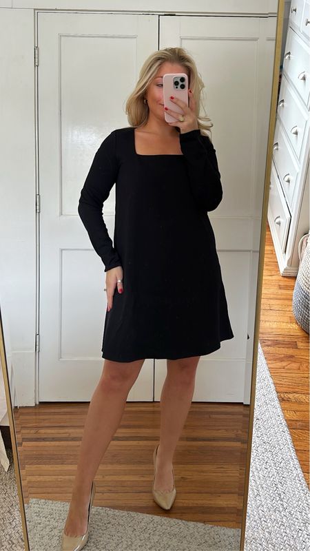 Square neck Black Holiday Dress - Fits oversize (wearing an xs) I suggest sizing down one size from your normal size 

#LTKSeasonal #LTKHoliday #LTKparties
