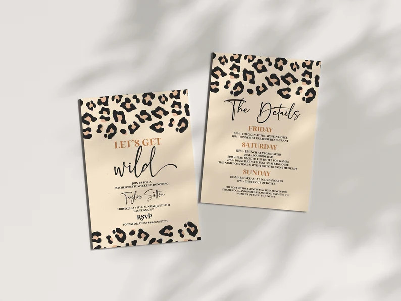 Editable | Cheetah Leopard Print Let's Get Wild Bachelorette Weekend Party Invitation | Safari An... | Etsy (US)