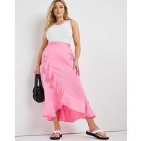 Pink Satin Frill Midi Skirt | Simply Be (UK)