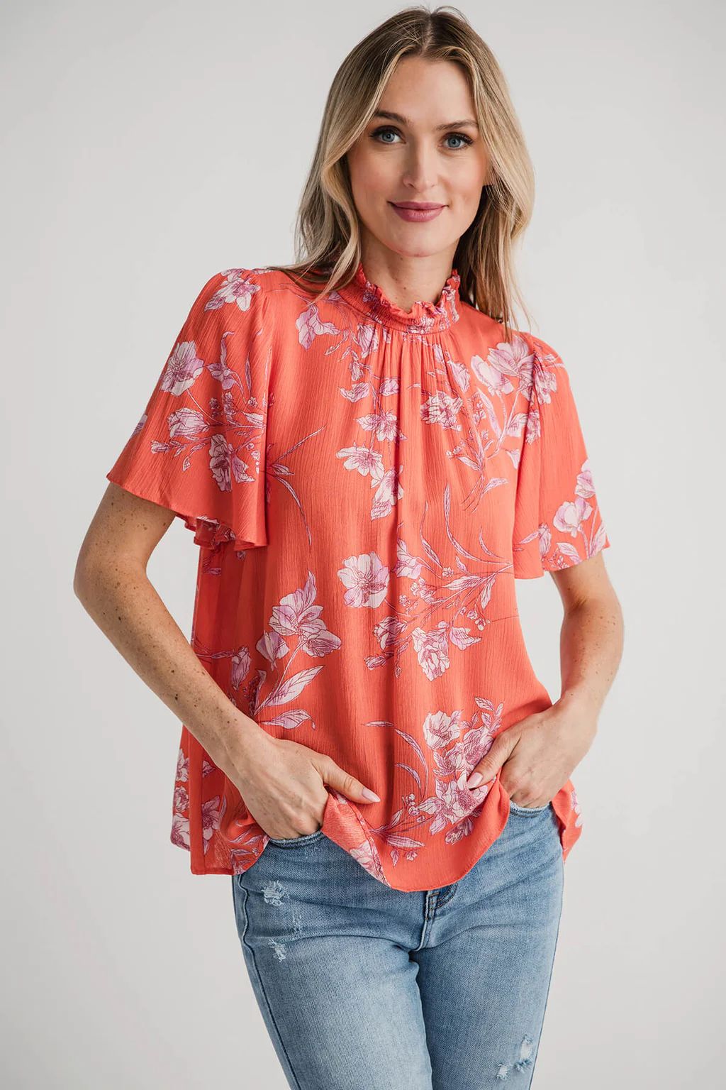 Easel Floral Printed Rayon Gauze Woven Top | Social Threads