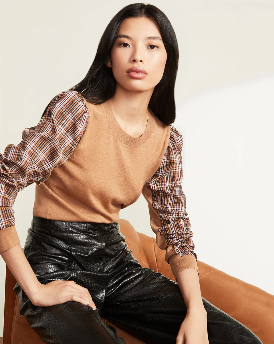 Veronica Beard Adler Mixed-Media Sweater Camel | Veronica Beard