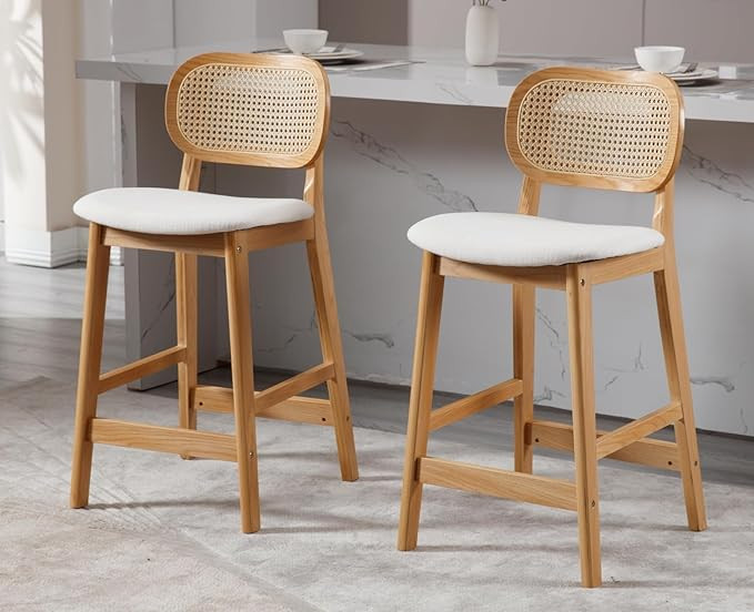 EALSON Counter Height Bar Stools Set of 2 Rattan Back Farmhouse Barstools Mid Century Modern Wood... | Amazon (US)