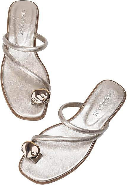 Women's Toe Ring Thong Sandals Open Toe Slide Flat Sandals Casual Summer Flip Flop Flat Sandals | Amazon (US)