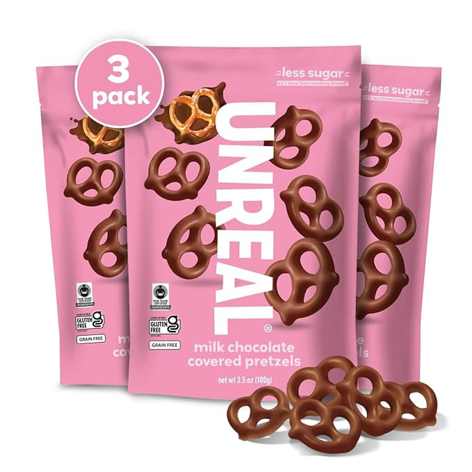 UNREAL Milk Chocolate Covered Pretzels, 7g Sugar, Chocolate Candy Treat Bag, Gluten Free, Fair Tr... | Amazon (US)