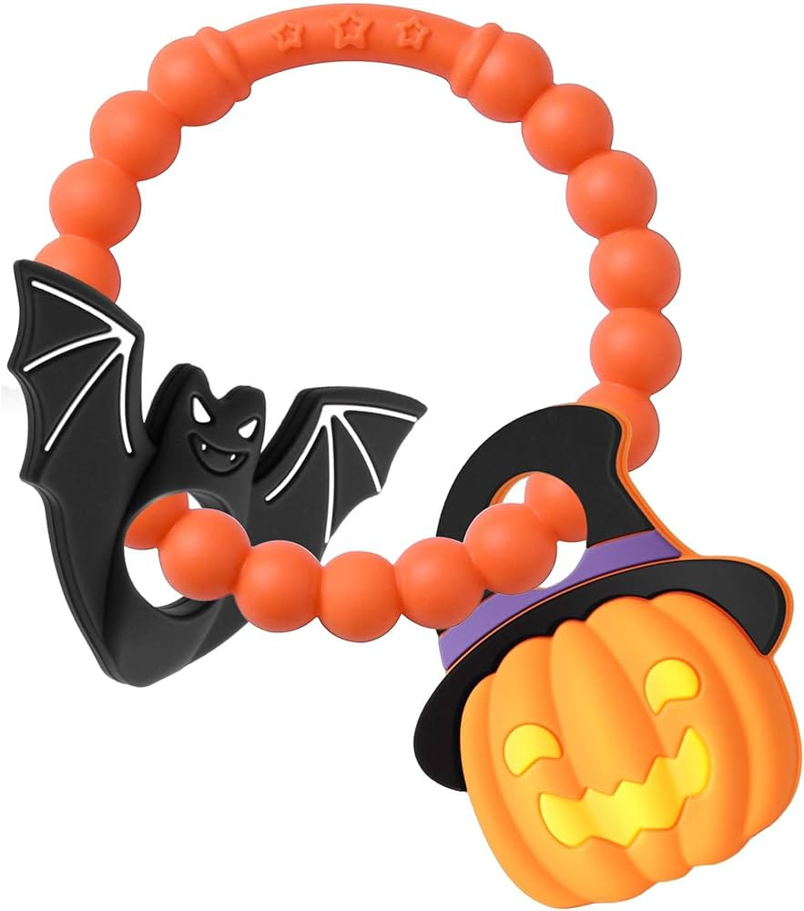 Halloween Baby Teether,Baby Teething Toys Boo Basket Stuffers,Pumkin & Bat Teether for Babies 3-6... | Amazon (US)