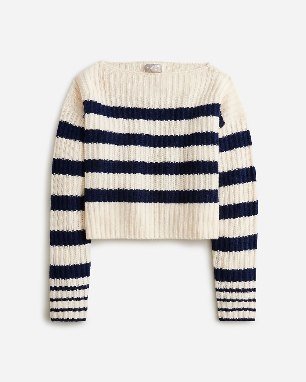 Cashmere cropped boatneck sweater in stripe | J.Crew US