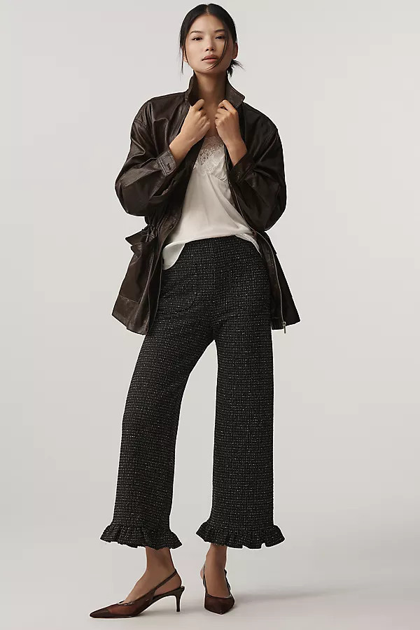 The Colette Crop Tweed Ruffle-Hem Pants by Maeve | Anthropologie (US)