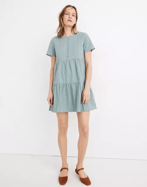 Petite Embroidered Eyelet Button-Front Tiered Mini Dress | Madewell