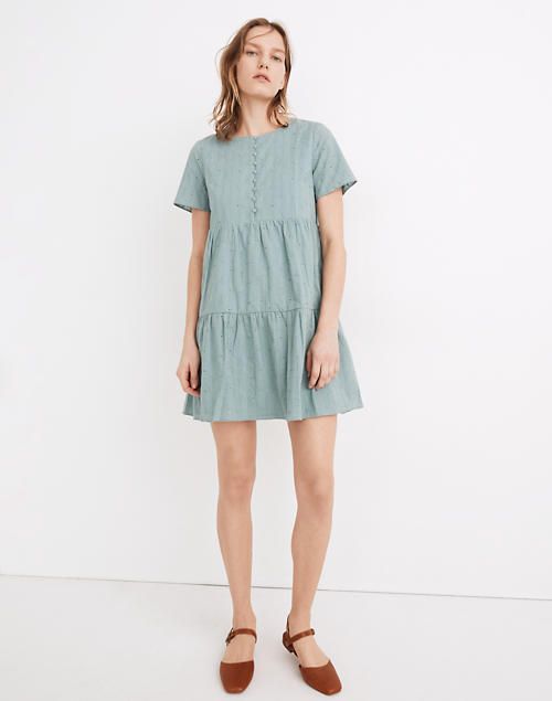 Embroidered Eyelet Button-Front Tiered Mini Dress | Madewell
