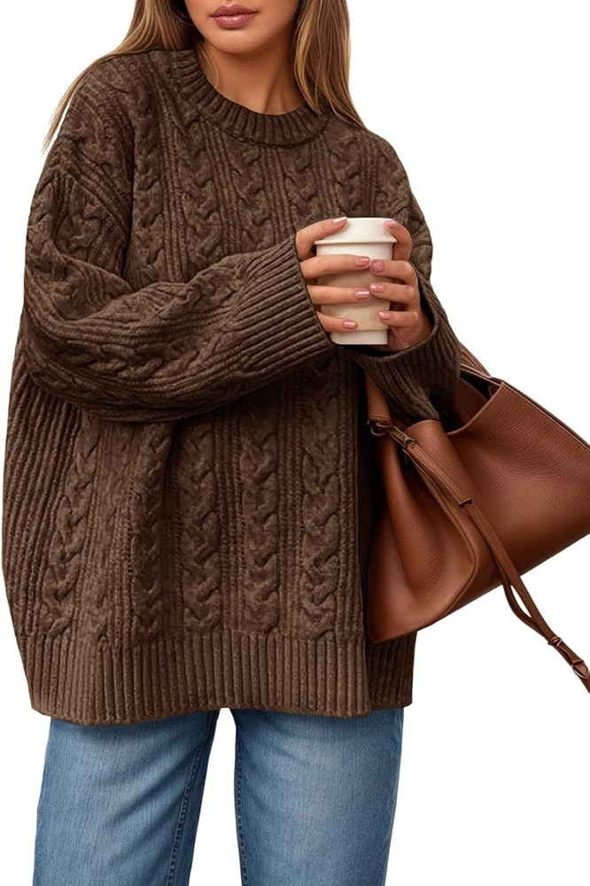 Saodimallsu Womens Cable Knit Sweater Oversized Long Sleeve Chunky Knit Crew Neck Fall Pullover S... | Amazon (US)