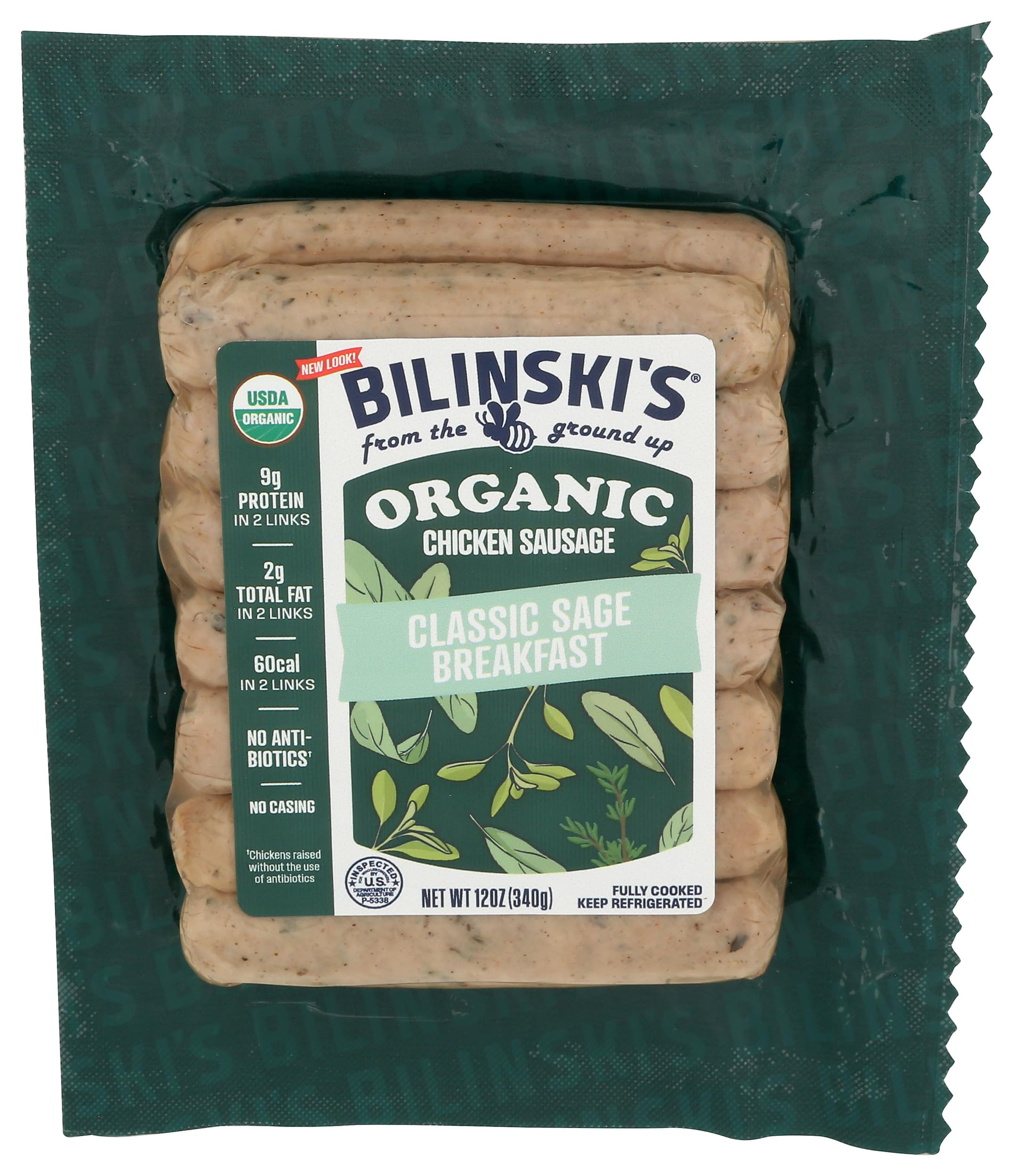 Bilinski, Organic Sage Chicken Breakfast Sausage, 12 Ounce | Amazon (US)