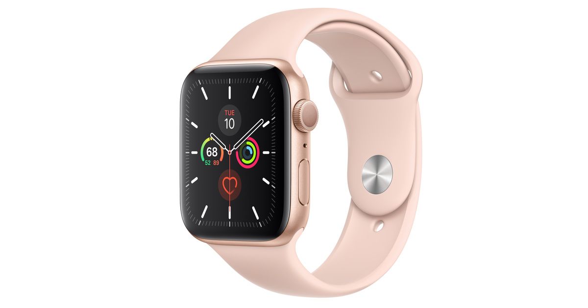 Apple Watch Series 5 GPS, 44mm Gold Aluminum Case with Pink Sand Sport Band - S/M & M/L | Apple (US)