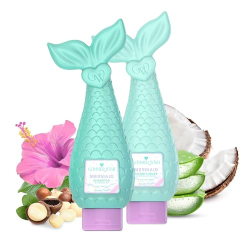 Glimmer Wish Premium Mermaid Shampoo + Conditioner, Tropical Beach Scent, Dermatologist Tested, Sulfate & Sulfite Free, Paraben Free, PEG & EDTA Free, 100% Vegan, Cruelty & Gluten Free, x2 12 Fl Oz | Amazon (US)