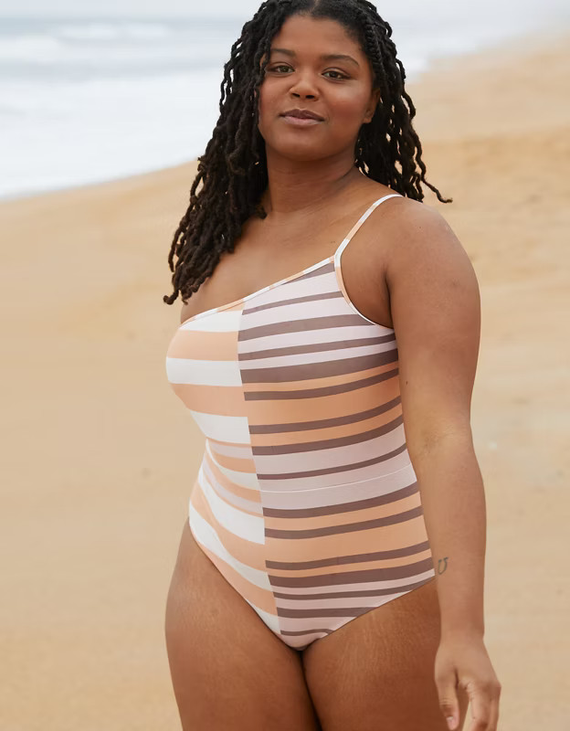 Aerie Printed One Shoulder One Piece Swimsuit | American Eagle Outfitters (US & CA)