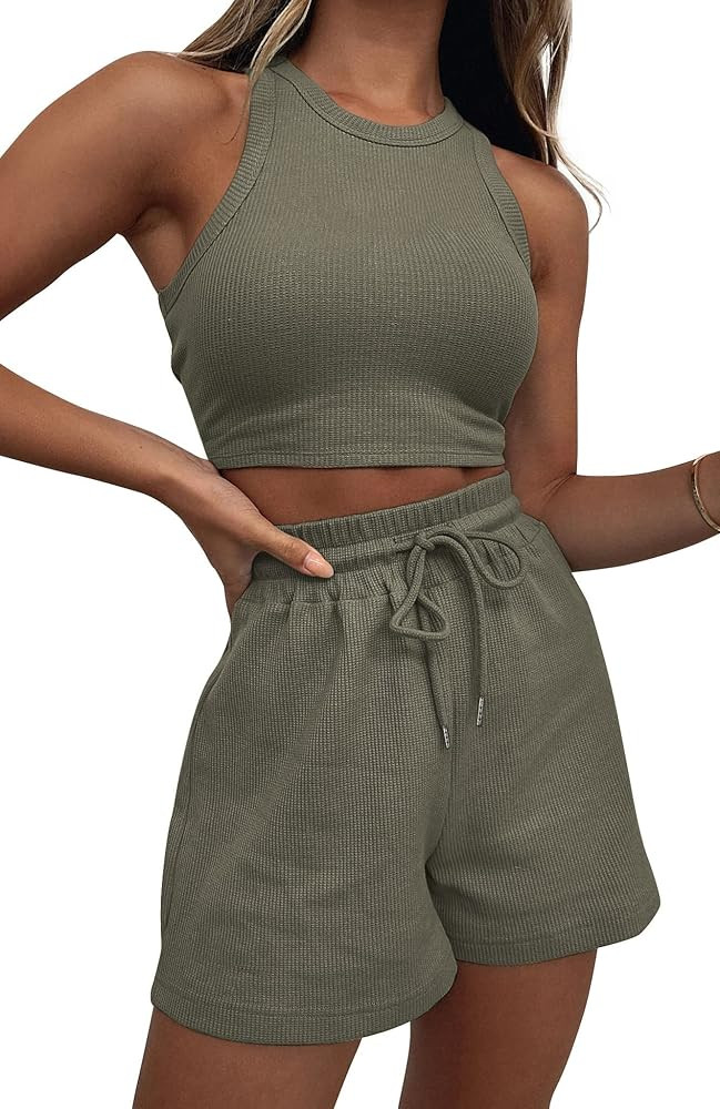 KDF Two Piece Lounge Sets for Women, Sleeveless Crop Top and Shorts Two Piece Outfits for Women S... | Amazon (US)