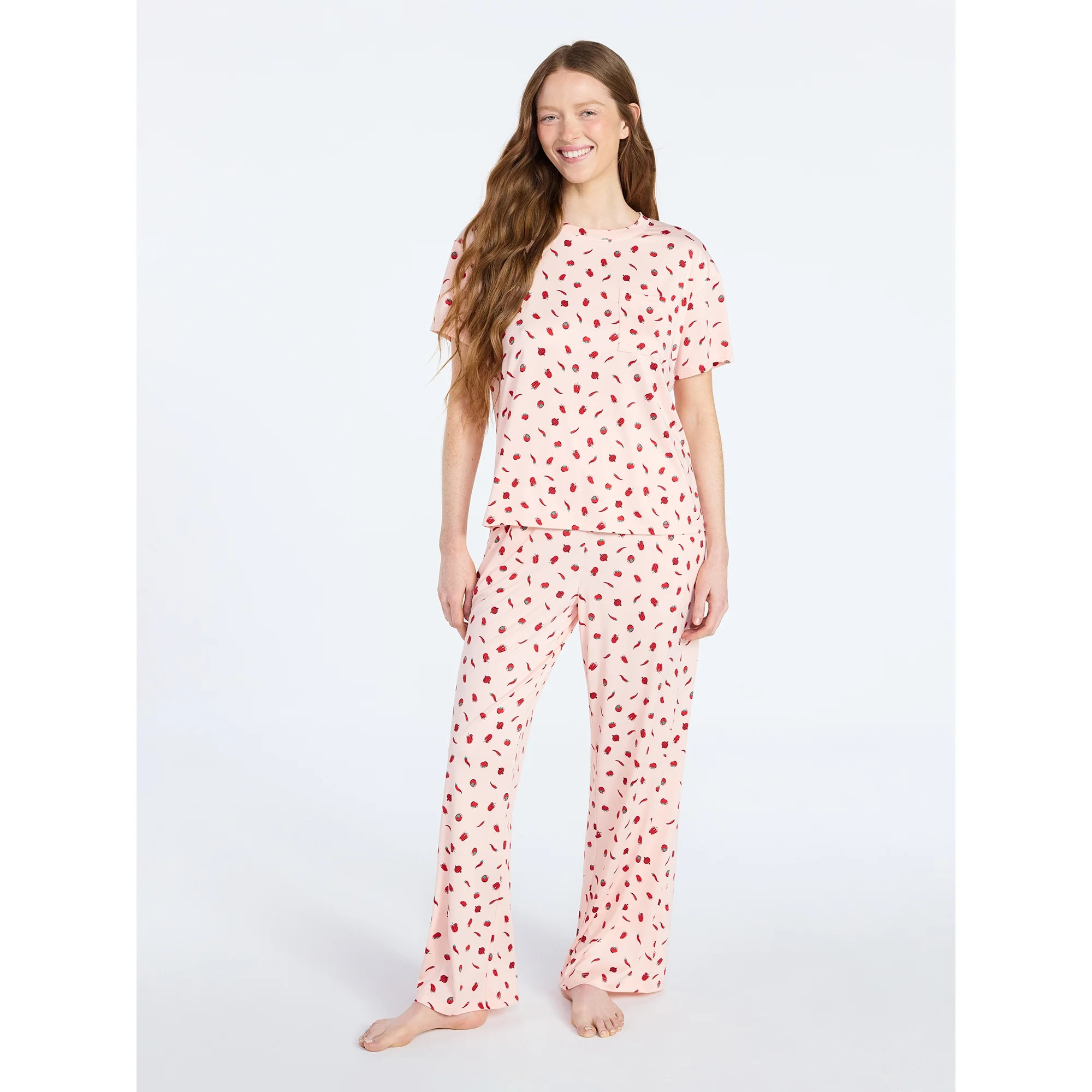 Joyspun Women's Dreamy Soft Collection Short Sleeve Sleep Top and Open Leg Pants Set, 2-Piece, Si... | Walmart (US)