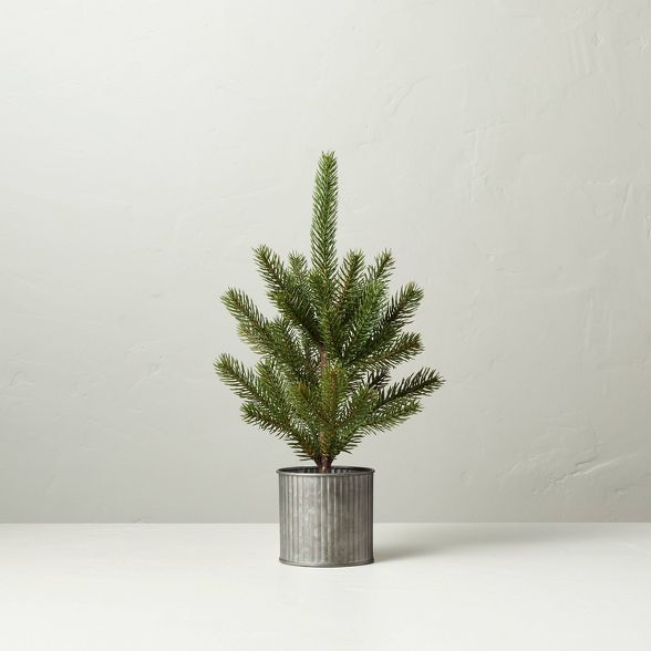 Medium 16&#34; Faux Pine Tree in Galvanized Metal Pot - Hearth &#38; Hand&#8482; with Magnolia | Target