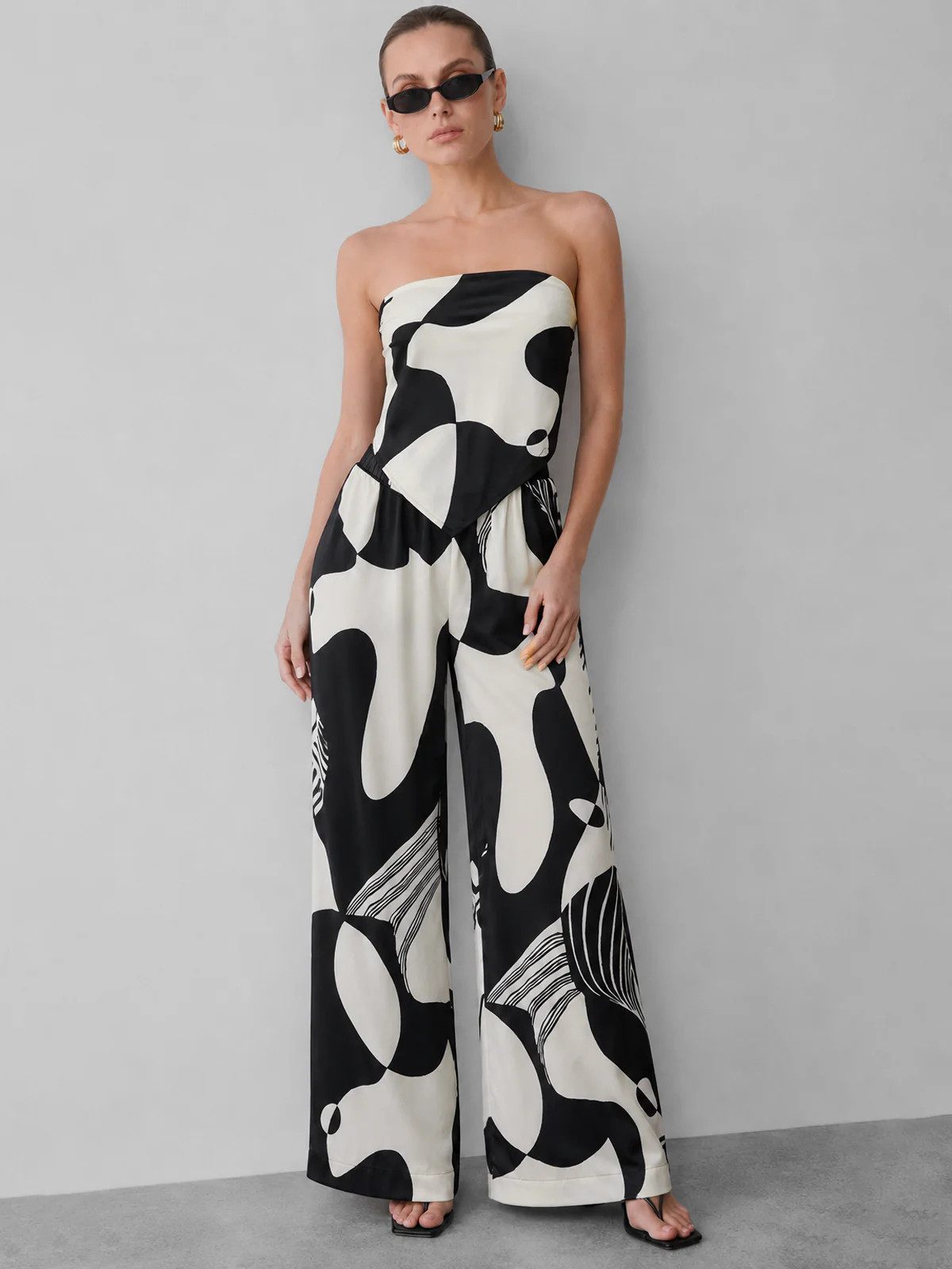 Abstract Print Bandeau Top & Pants Set | Commense
