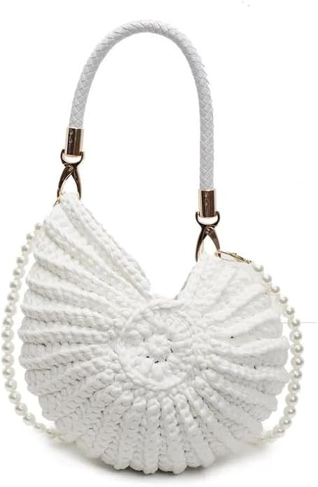 Handwoven Fashion Seashell Bag Stylish & Unique Boho Clutch with Pearl Strap Leather Handle & Pre... | Amazon (US)