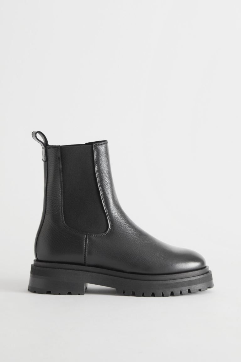 Lined Chunky Chelsea Leather Boots - Black - Ladies | H&M GB | H&M (UK, MY, IN, SG, PH, TW, HK)