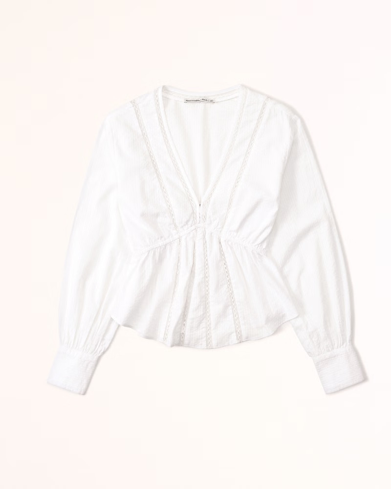 Long-Sleeve Babydoll Plunge Top | Abercrombie & Fitch (US)