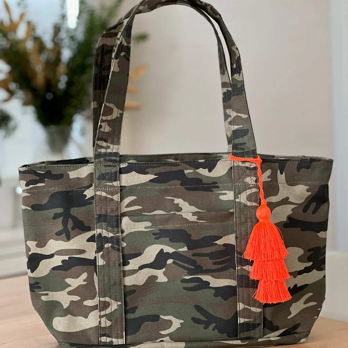 Holiday Bundle: Green Camo Midi Zipper Tote + FREE Orange Tassel | Quilted Koala