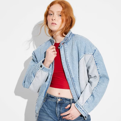 Women's Denim Bomber Jacket - Wild Fable™ Blue Denim | Target