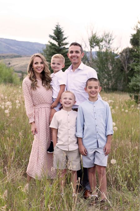 Neutral family photo outfit options + Swiss dot pink dress + linen shirts + outdoor photo shoot + pink/blue 

#LTKfamily #LTKkids #LTKstyletip