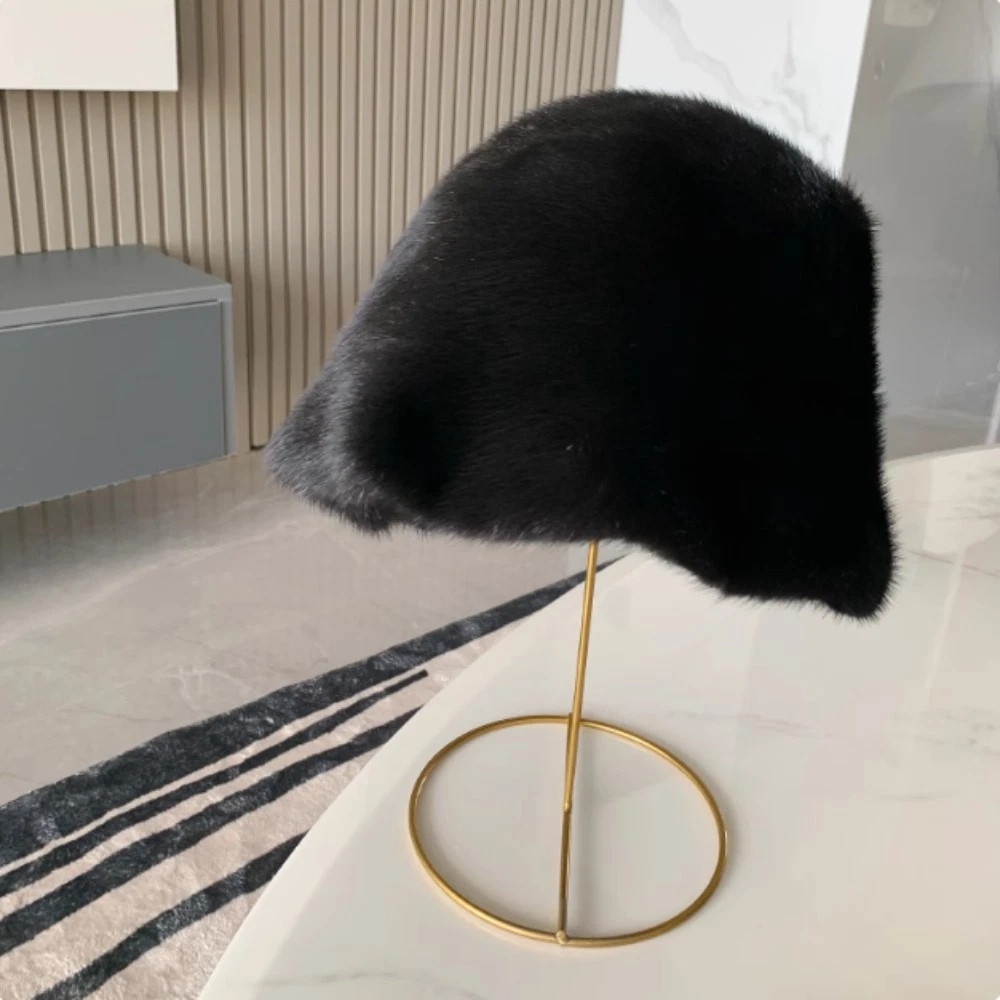 Women's Real Whole Mink Fur Hat Bucket Hat Bowler Hat Warm Middle Age Top Hat | eBay US