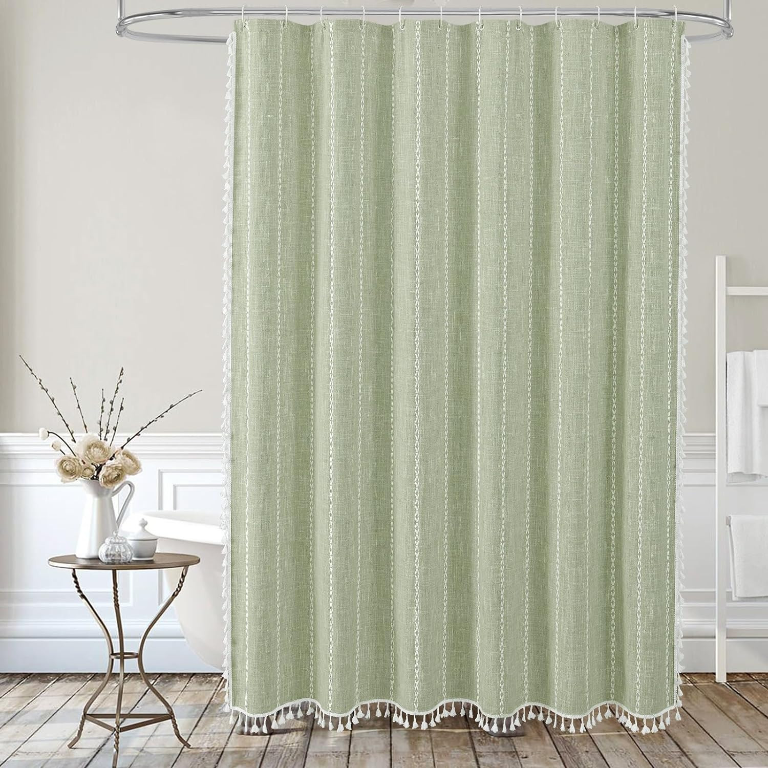 MitoVilla Sage Green Boho Shower Curtain for Vintage Rustic Bathroom Decor, Modern Farmhouse Cott... | Amazon (US)