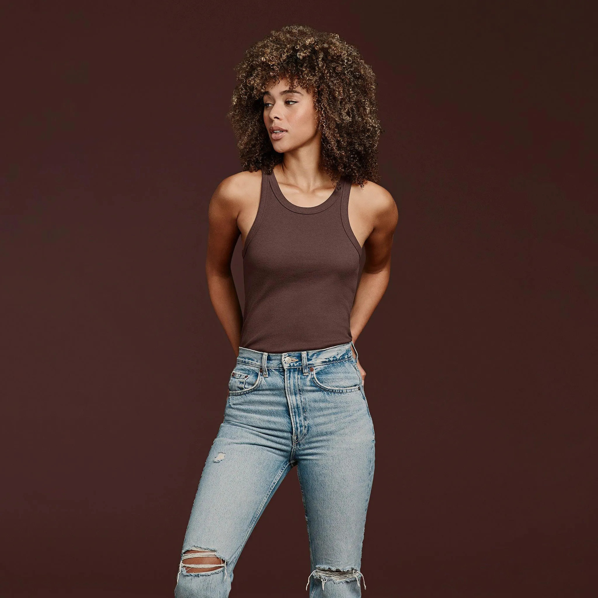 Women's Essential Rib Tank Top - Coffee - nuuds | nuuds