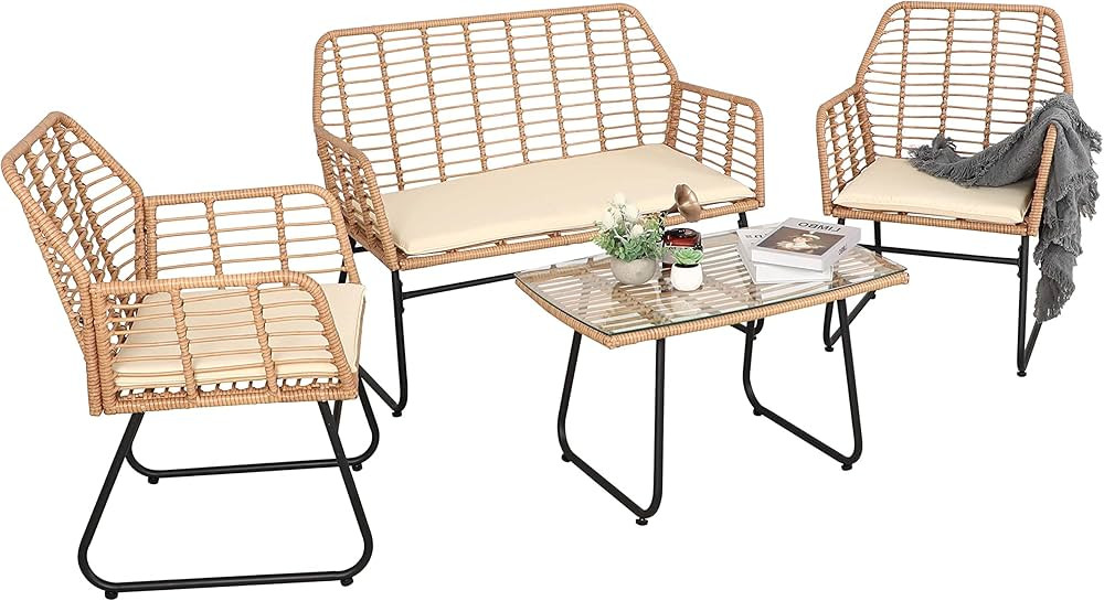 PAOLFOX 4 Piece Patio Conversation Sets,Wicker Patio Furniture Sets,Outdoor Patio Furniture,Outsi... | Amazon (US)
