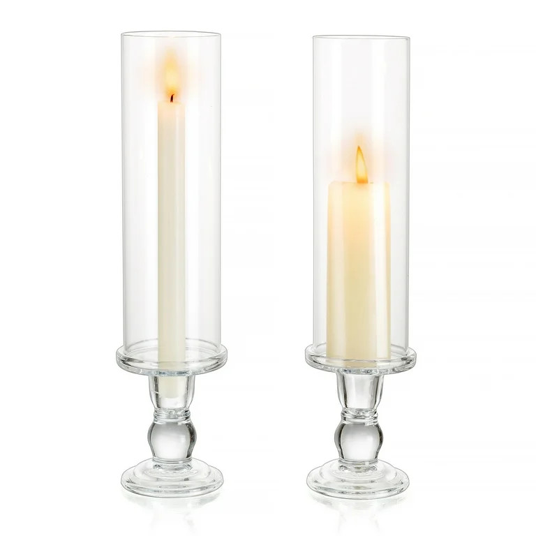 Clear Glass Hurricane Candlestick Holder Pillar Candle Holder Set of 2 Tall Taper Candle Stick Ca... | Walmart (US)
