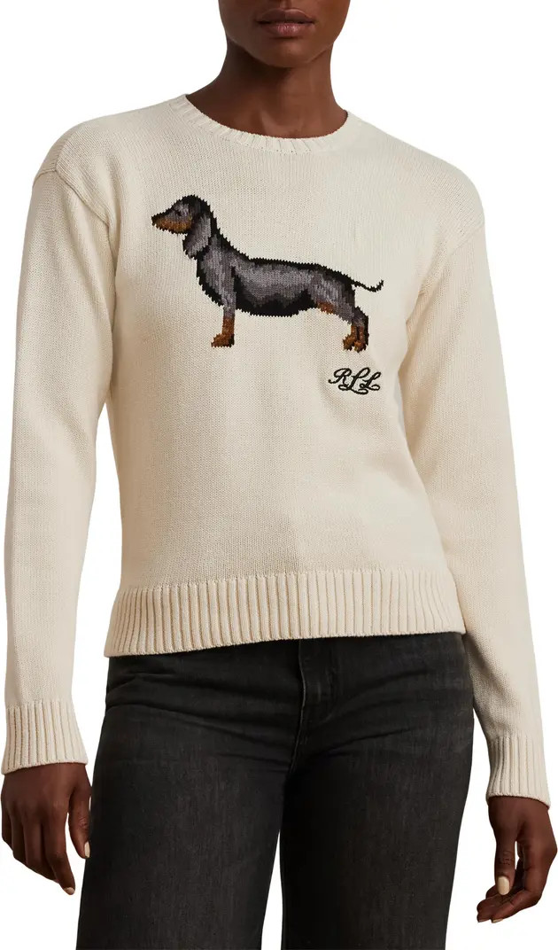 Intarsia Dachshund Cotton Sweater | Nordstrom