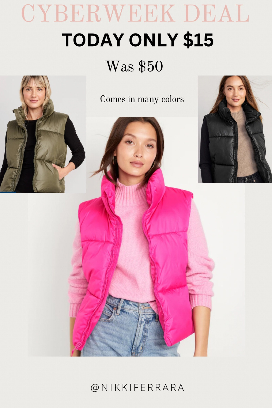 $15 PUFFER VEST originally $50 💗
Comes in so many colors makes the perfect gift 

Old navy, cyberweek deals, Black Friday deals, cyber week, Black Friday, coupon code, sale alert, Amazon deals, puff vest, viral puffer coat

#LTKGiftGuide #LTKHoliday #LTKCyberWeek