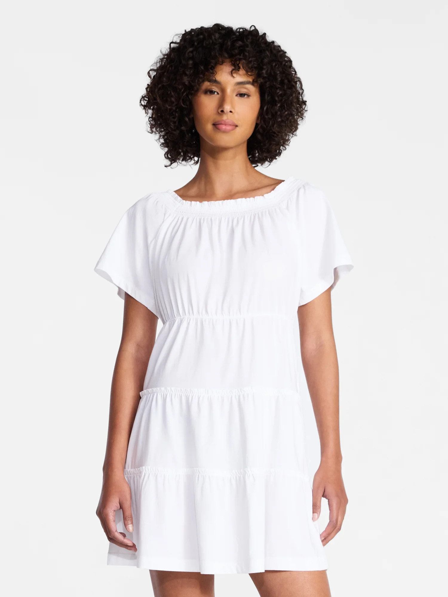 Time and Tru Women's Tiered Cotton Mini Dress with Flutter Sleeves, Sizes XS-XXXL | Walmart (US)