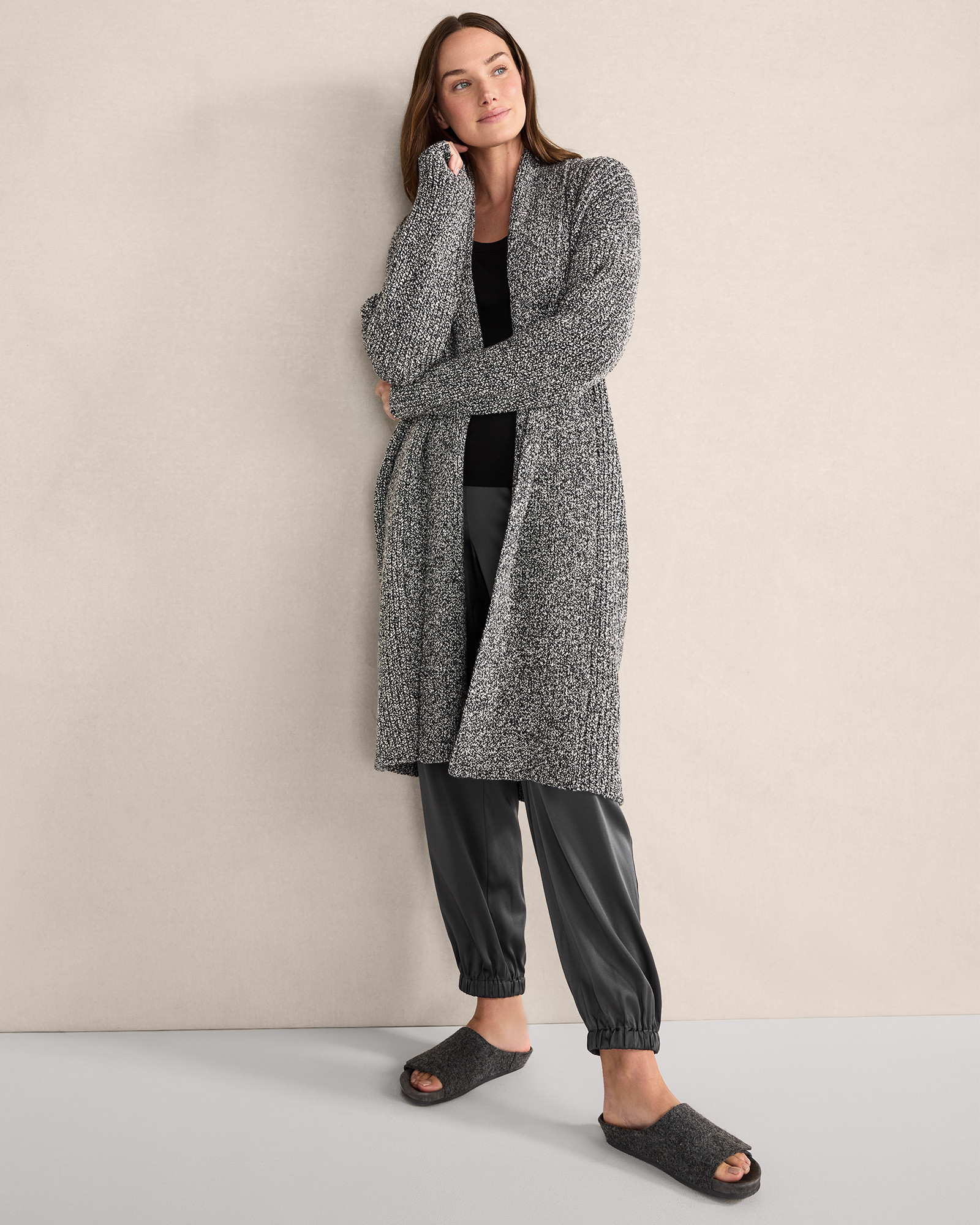 Marled Knit Duster Cardigan | Black/White Marl | XS | Haven Well Within