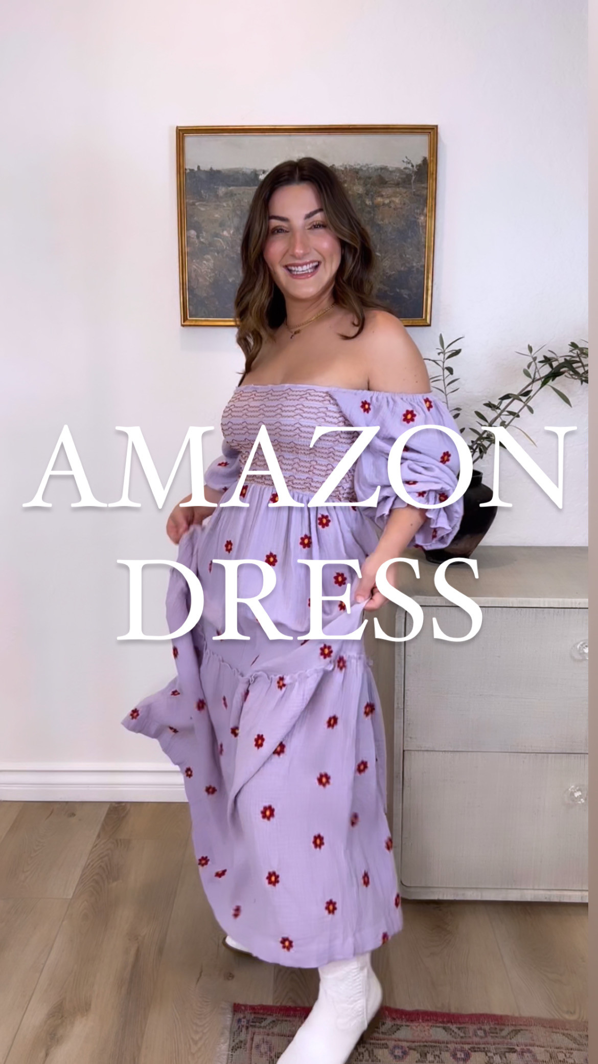 Chloefairy Women's Flower Embroidered Maxi Dress Lantern Sleeve Square Neck Tiered Flowy Spring F... | Amazon (US)