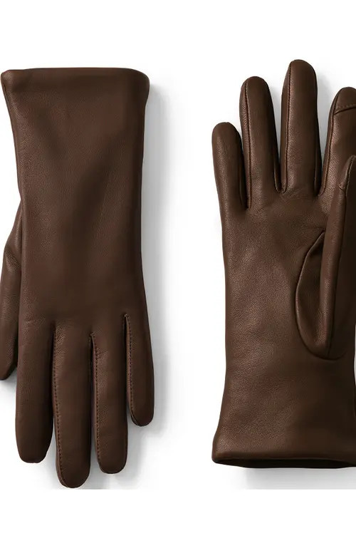 Lands' End EZ Touch Screen Cashmere Lined Leather Gloves in Dark Walnut Brown at Nordstrom, Size Medium | Nordstrom
