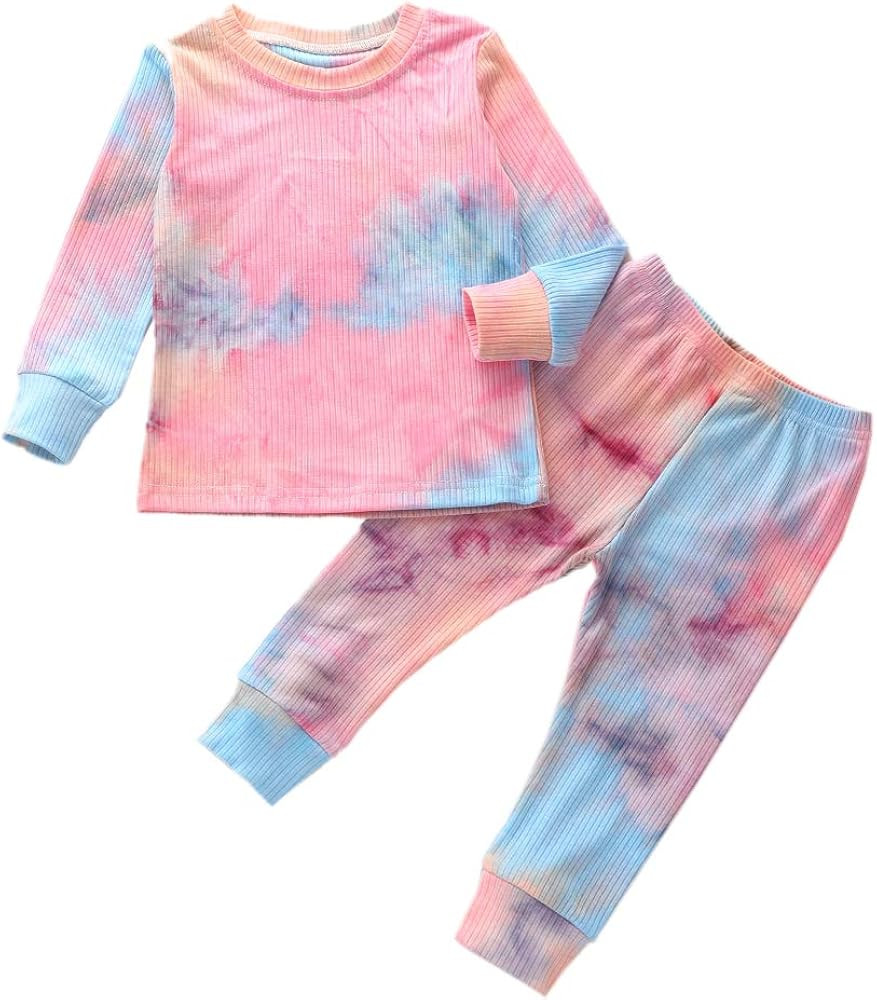 Toddler Baby Boy Girl Tie Dye Pajamas Set Long Sleeve T-Shirt Tops+Pants Two Piece Ribbed Outfit ... | Amazon (US)